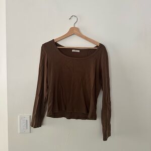 Neuflora Chocolate Brown Long Sleeve Pointelle Top